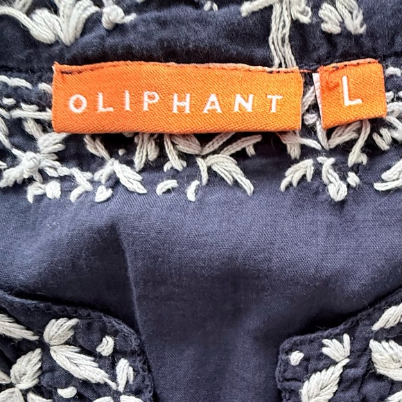 Oliphant Navy Embroidered Cotton Boho Top Tunic Blouse Size L - Picture 5 of 9